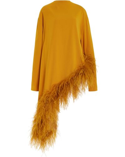 LAPOINTE Feather-trimmed Pebble Crepe Asymmetric Tunic - Yellow