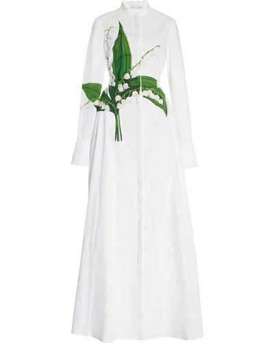 Oscar de la Renta Lily Of The Valley Cotton Poplin Maxi Dress - White