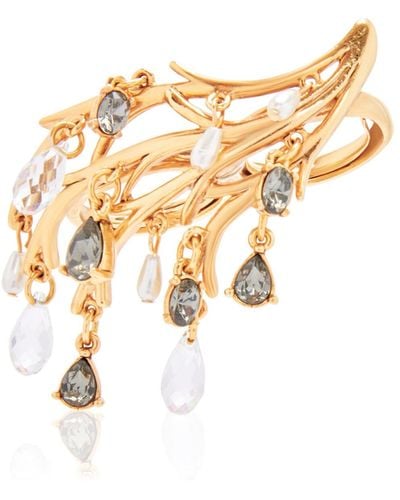 Oscar de la Renta Crystal & Pearl Branch Double Ring - White