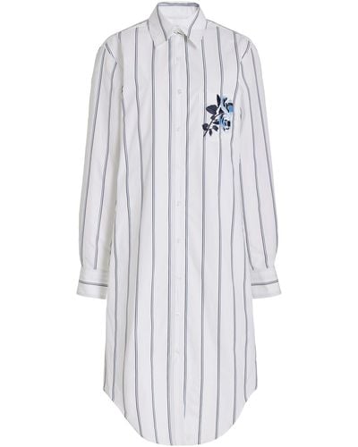 Thom Browne Embroidered Cotton Midi Shirt Dress - White