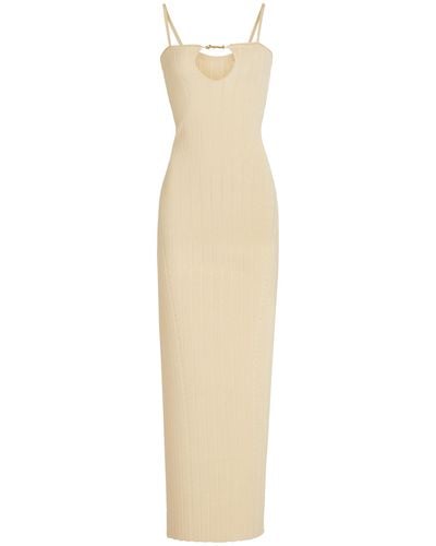 Jacquemus Sierra Charm-detailed Ribbed-knit Midi Dress - White