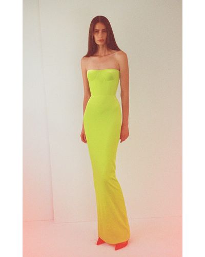 Alex Perry Keaton Bustier Velvet Column Dress - Yellow