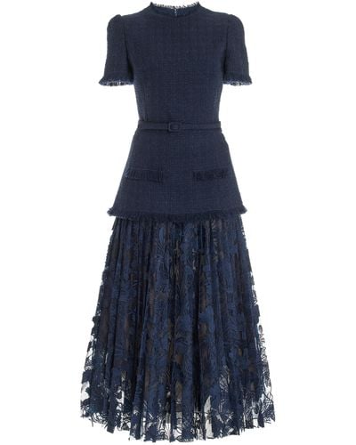 Oscar de la Renta Tailored Guipure-lace Wool-tweed Maxi Dress - Blue