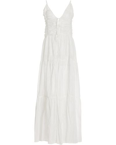 Moré Noir Maeve Ruched Cotton-silk Maxi Dress - White