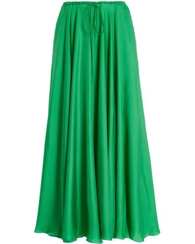 Bondi Born Tropea Drawstring Silk Maxi Skirt - Green