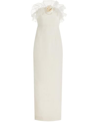 Alessandra Rich Ruffled Silk-cady Midi Dress - White