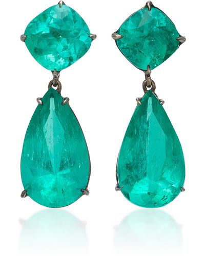Lorraine Schwartz One-of-a-kind 18k Black Gold Emerald Drop Earrings - Green