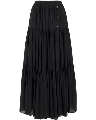Michael Kors Tiered Organic Silk Maxi Skirt - Black