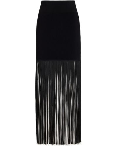 Galvan London Mia Fringed Knit Maxi Skirt - Black