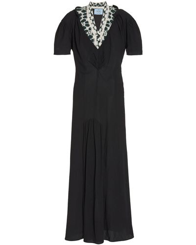 Prada Wool-paneled Stretch-crepe Maxi Dress - Black