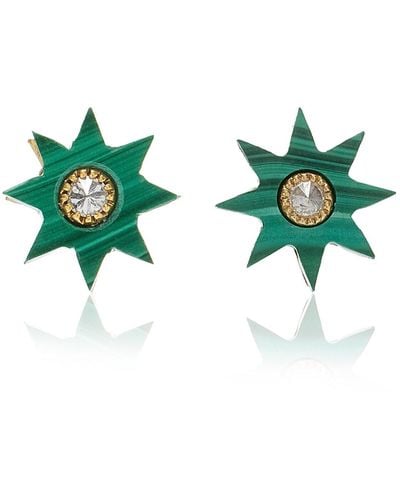 Colette Star 18k Yellow Gold Diamond, Malachite Earrings - Green