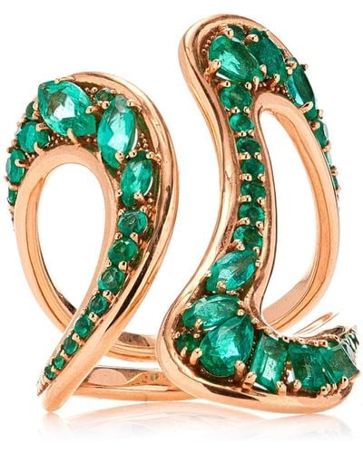 Fernando Jorge Stream 18k Rose Gold Emerald Ring - Green