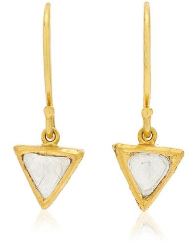 Amrapali 18k Yellow Gold Kundan Diamond Triangle Drop Earrings - Metallic