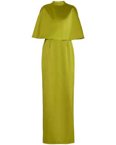 Carolina Herrera Cape-layered Double-faced Satin Gown - Green