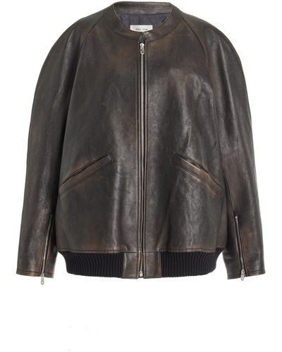 The Row Kengia Oversized Leather Jacket - Grey