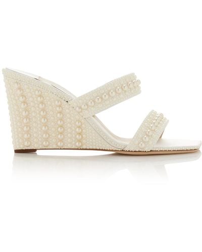 Jimmy Choo Sacoria Pearl-embellished Satin Wedge Sandals - White