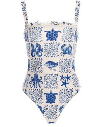 Agua Bendita Limón Embroidered One-piece Swimsuit - Blue