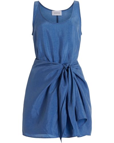 Anemos The Dk Wrapped Cupro Mini Dress - Blue