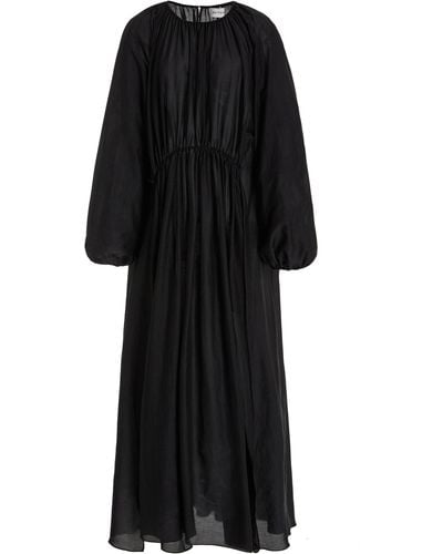 Matteau Gathered Cotton-silk Maxi Dress - Black