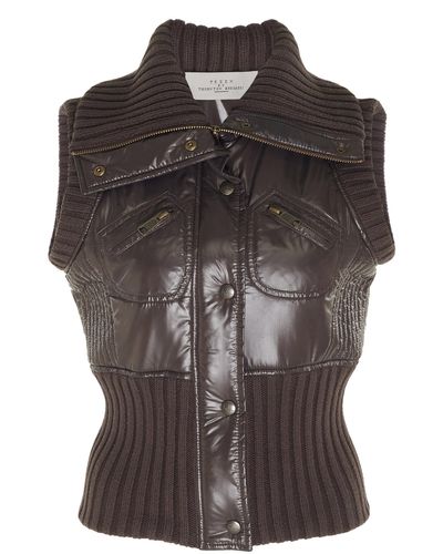 Preen By Thornton Bregazzi Isla Fitted Ribbed-knit Panelled Shell Vest - Brown