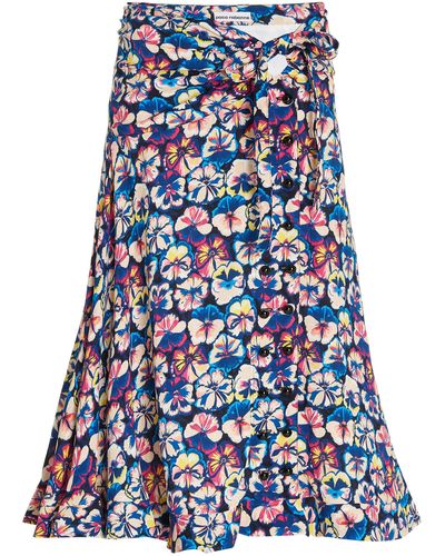 Rabanne Draped Floral Crepe Midi Skirt - Blue