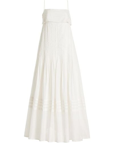 STAUD Kristina Pleated Cotton Maxi Dress - White