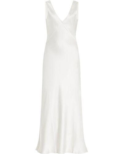 Asceno The Bordeaux Silk Satin Midi Dress - White