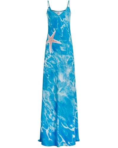 Rosie Assoulin Slippery When Wet Printed Cotton-silk Maxi Dress - Blue