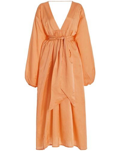 Cloe Cassandro Gabriella Belted Silk-cotton Midi Dress - Orange