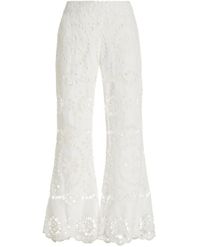 Zimmermann Lexi Flared Lace Linen Trousers - White