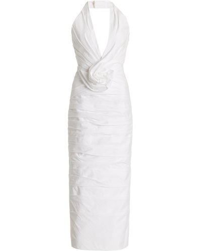 Carolina Herrera Twisted Flower Cotton Midi Dress - White