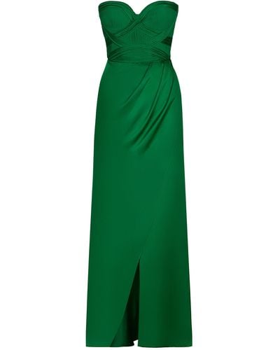 ANDRES OTALORA Colour De Mi Tierra Silk Bustier Maxi Dress - Green