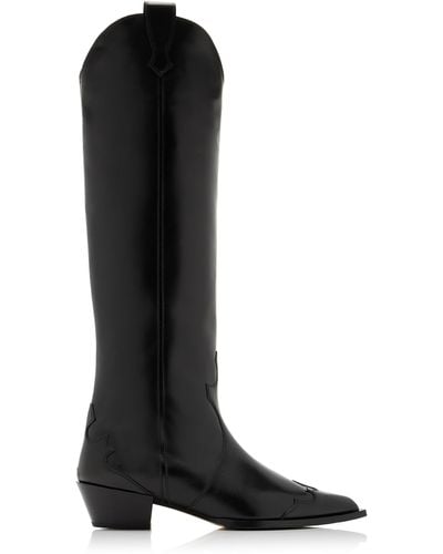Aeyde Aruna Leather Knee Western Boots - Black
