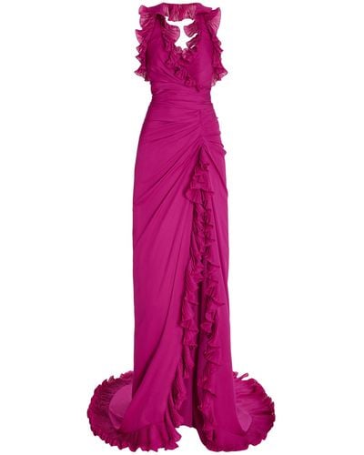 Oscar de la Renta Ruffled Silk-georgette Gown - Pink