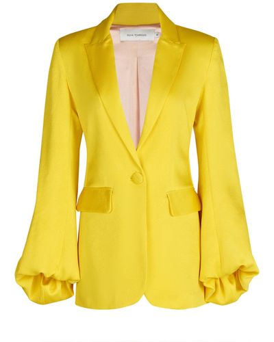 Silvia Tcherassi Coco Puff-sleeve Satin Blazer Jacket - Yellow