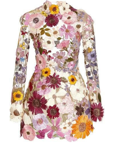 Oscar de la Renta Floral-embroidered Tulle Mini Dress - Multicolor