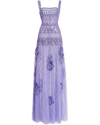 Zuhair Murad Embroidered Tulle Maxi Dress - Purple