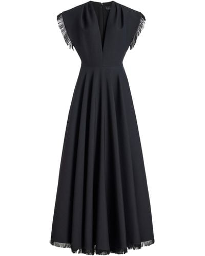 Brandon Maxwell The Irena Fringed Wool-silk Maxi Dress - Black