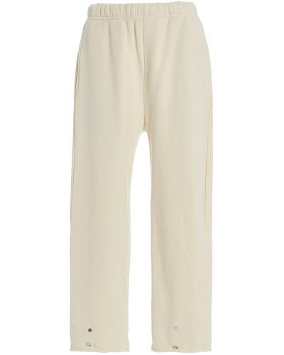 Les Tien Classic Fleece Snap-front Cotton Sweatpants - White