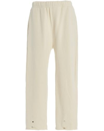 Les Tien Classic Fleece Snap-front Cotton Joggers - White