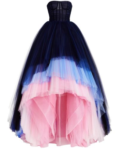 Carolina Herrera Tiered Pleated Tulle Gown - Multicolor