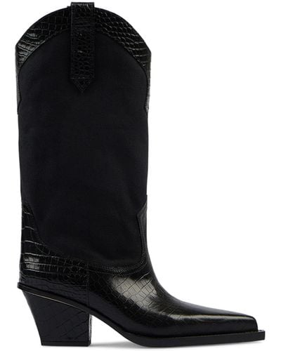 Paris Texas Rosario Leather-trimmed Canvas Western Boots - Black