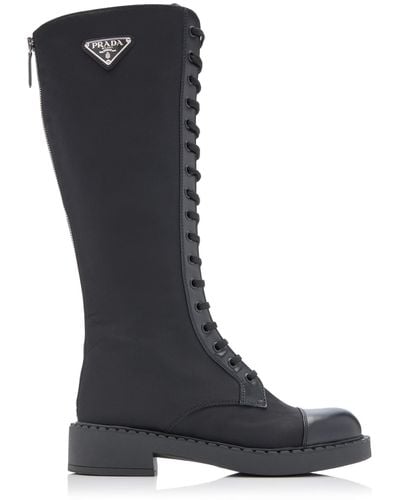 Prada Leather-trimmed Nylon Lace-up Knee Boots - Black