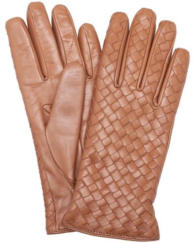 Bottega Veneta Intrecciato Leather Gloves - Orange