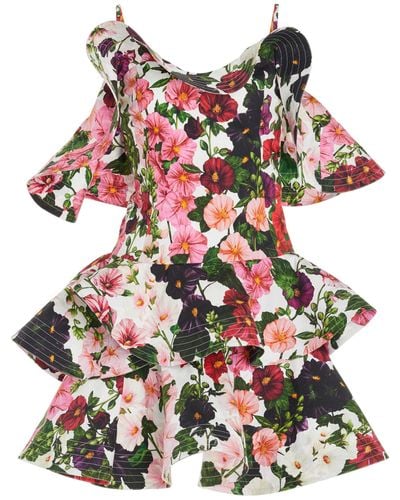 Oscar de la Renta Ruffled Hollyhocks Cotton-poplin Mini Dress - Multicolour