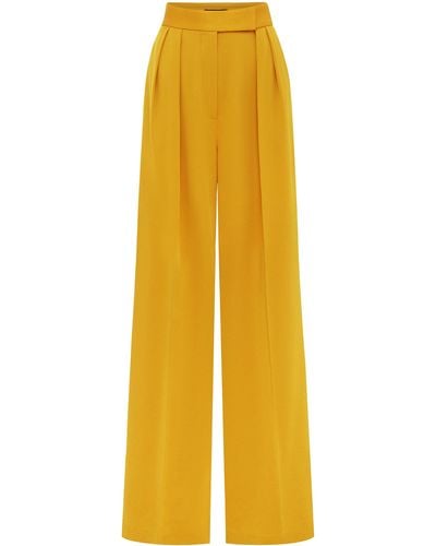 Alex Perry High-rise Pleated Satin Crepe Wide-leg Pants - Yellow