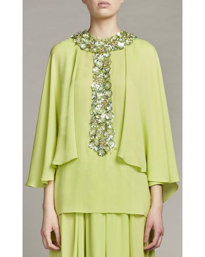 Elie Saab Embellished Silk Top - Green