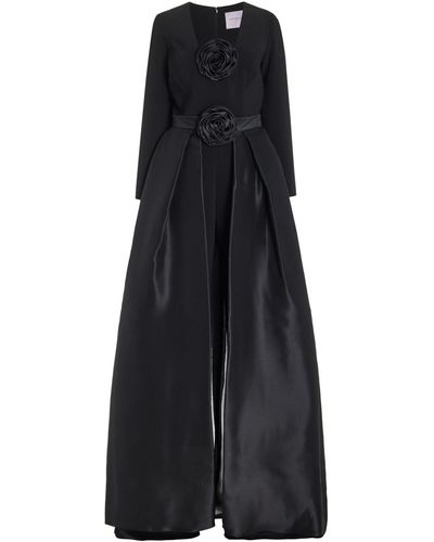 Carolina Herrera Convertible Floral-appliqued Crepe Jumpsuit - Black