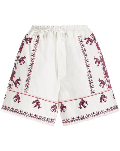 Sea Beena Embroidered Cotton Shorts - White