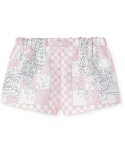 Versace Damier-print Duchess Satin Shorts - Pink